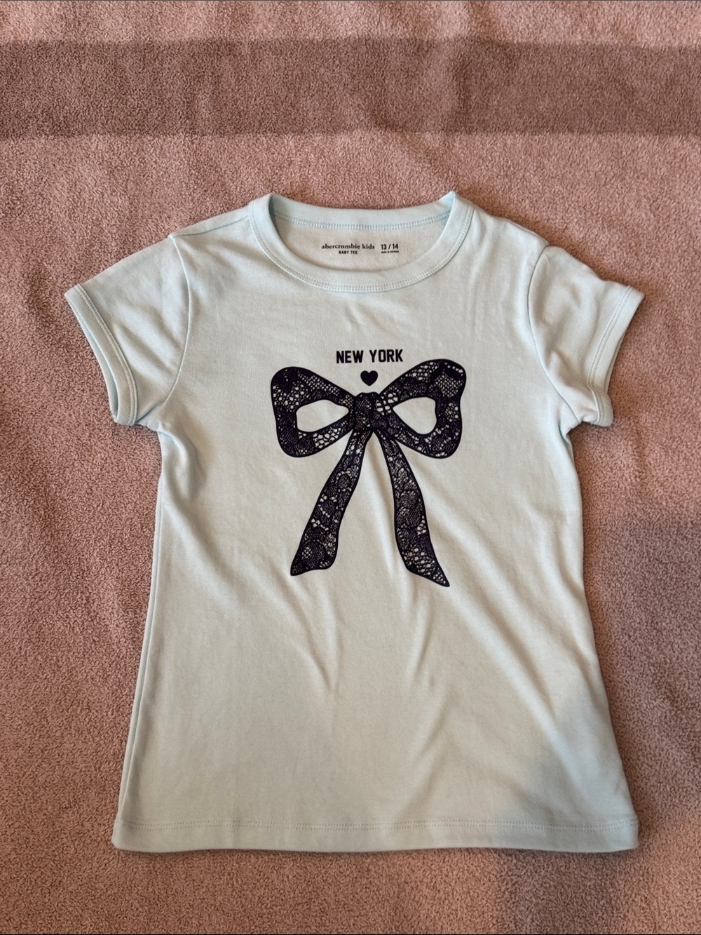 abercrombie kids light blue tee with black bow graphic